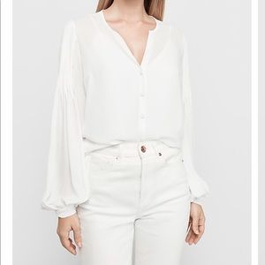 Pleated Balloon Sleeve Portofino Shirt